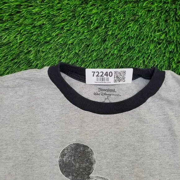 Disney Mickey-Mouse Ringer Shirt Womens Large 22x26 Gray - Picture 9 of 13